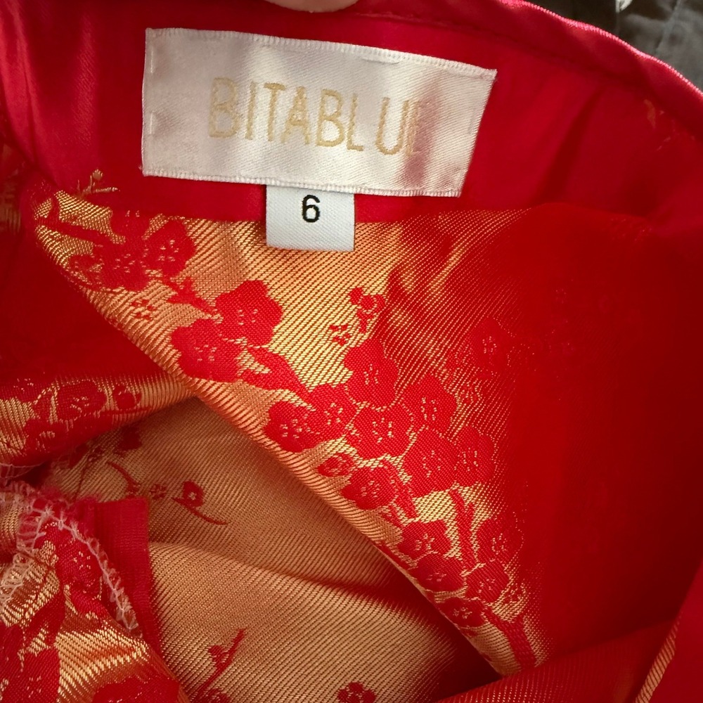 Bitablue Red Gold Floral Brocade Cheongsam Qipao Mini Dress Size 6 Mandarin - Picture 4 of 6